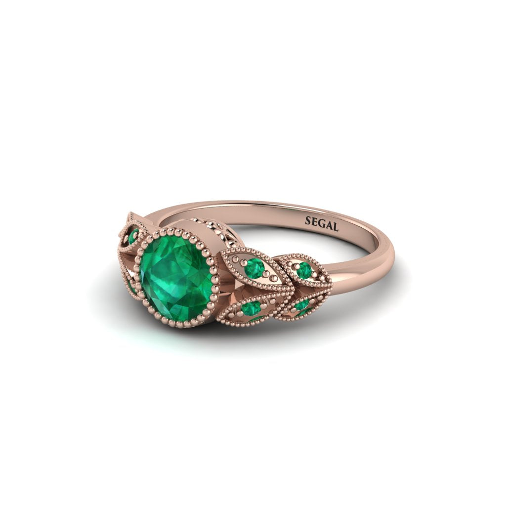 Art Deco Emerald Leaves Engagement Rings - Thalia No. 20