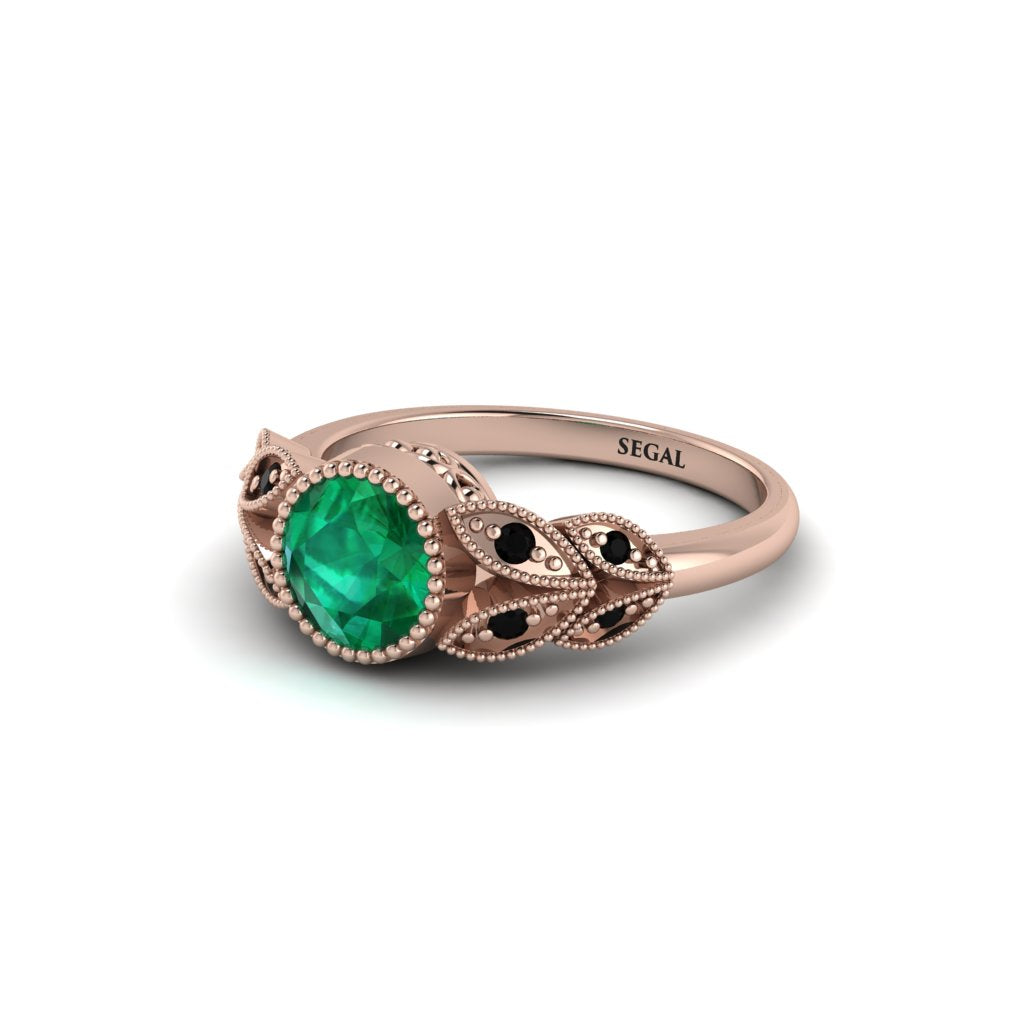Art Deco Emerald Leaves Engagement Rings - Thalia No. 35