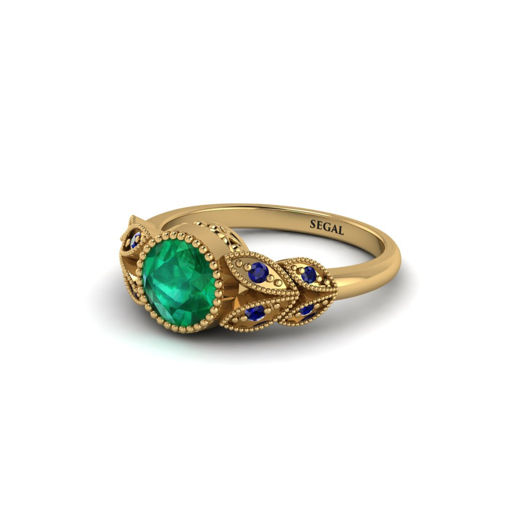 Art Deco Emerald Leaves Engagement Rings - Thalia No. 64