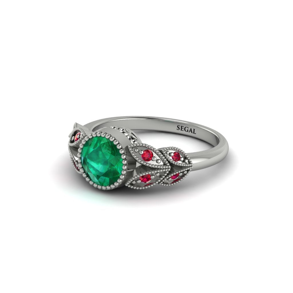 Art Deco Emerald Leaves Engagement Rings - Thalia No. 51