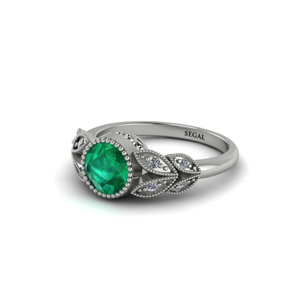 Art Deco Emerald Leaves Engagement Rings - Thalia No. 6