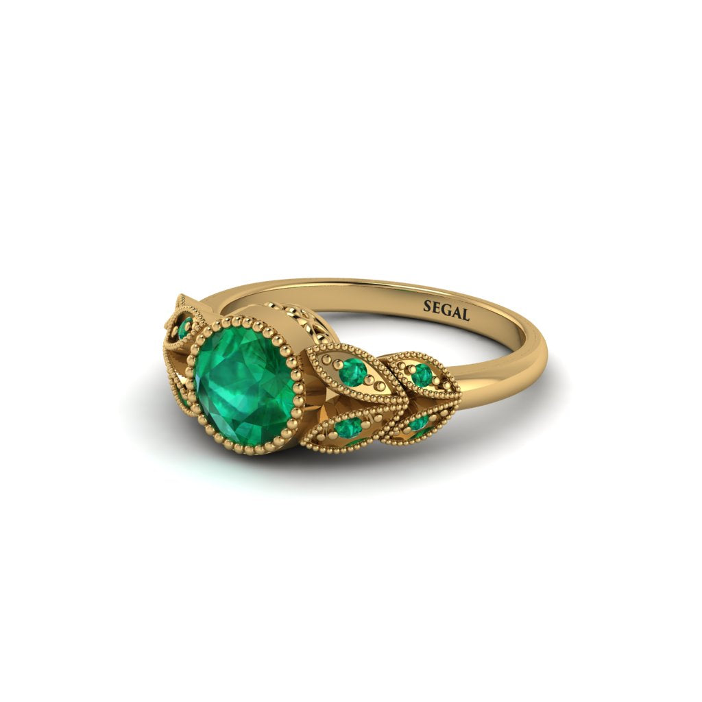 Art Deco Emerald Leaves Engagement Rings - Thalia No. 19