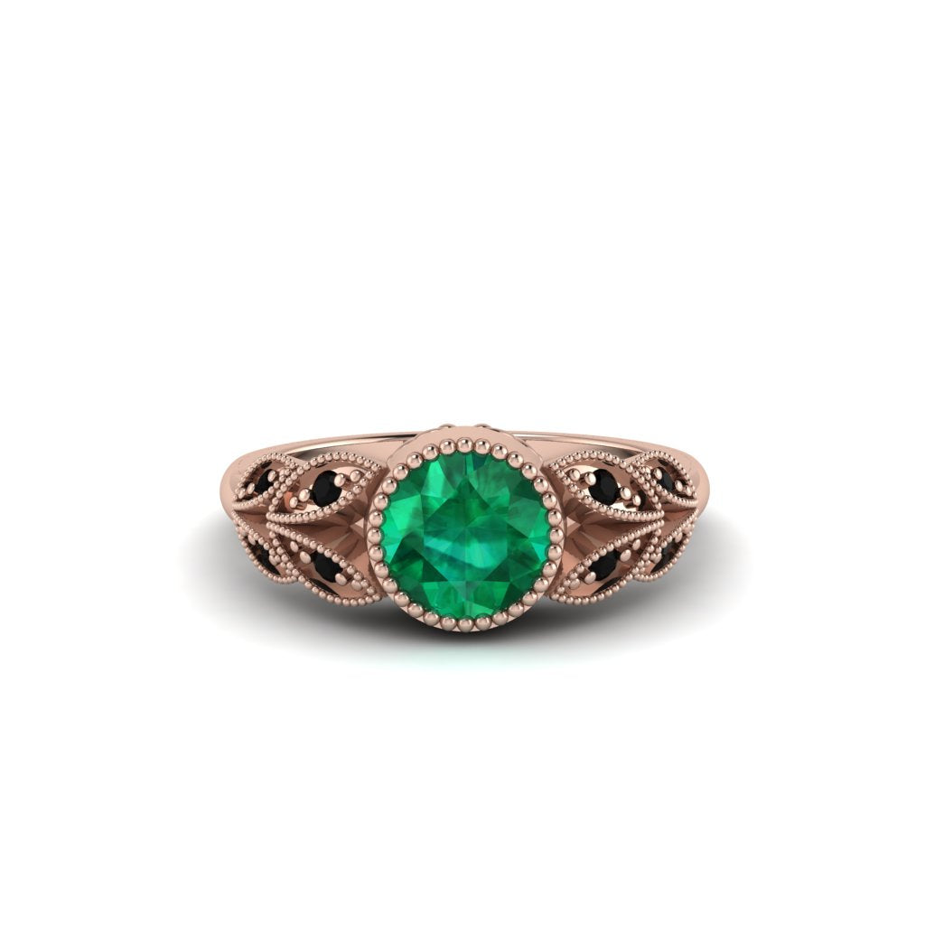 Art Deco Emerald Leaves Engagement Rings - Thalia No. 35