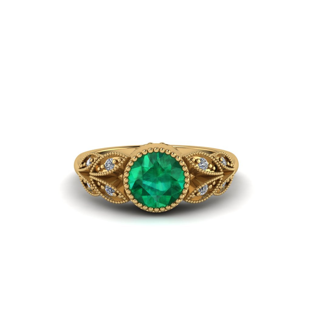 Art Deco Emerald Leaves Engagement Rings - Thalia No. 4