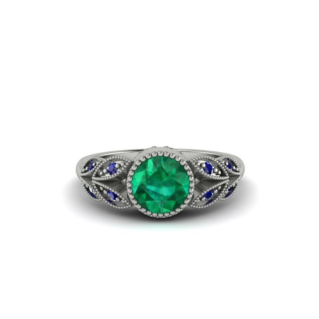 Art Deco Emerald Leaves Engagement Rings - Thalia No. 66