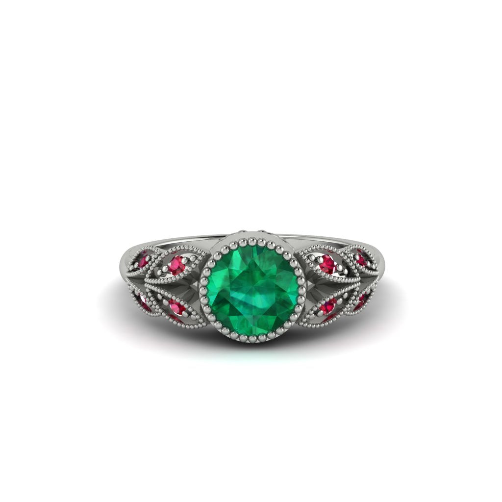 Art Deco Emerald Leaves Engagement Rings - Thalia No. 51
