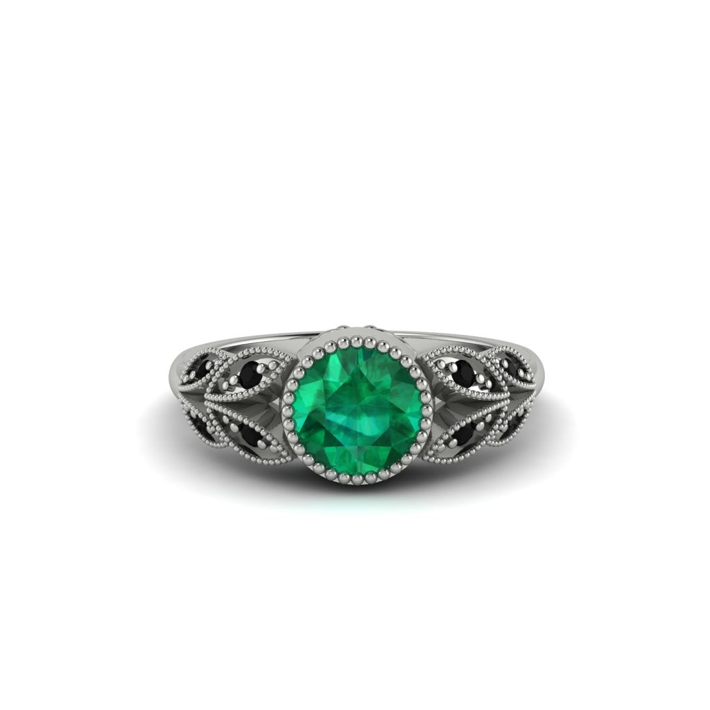 Art Deco Emerald Leaves Engagement Rings - Thalia No. 36
