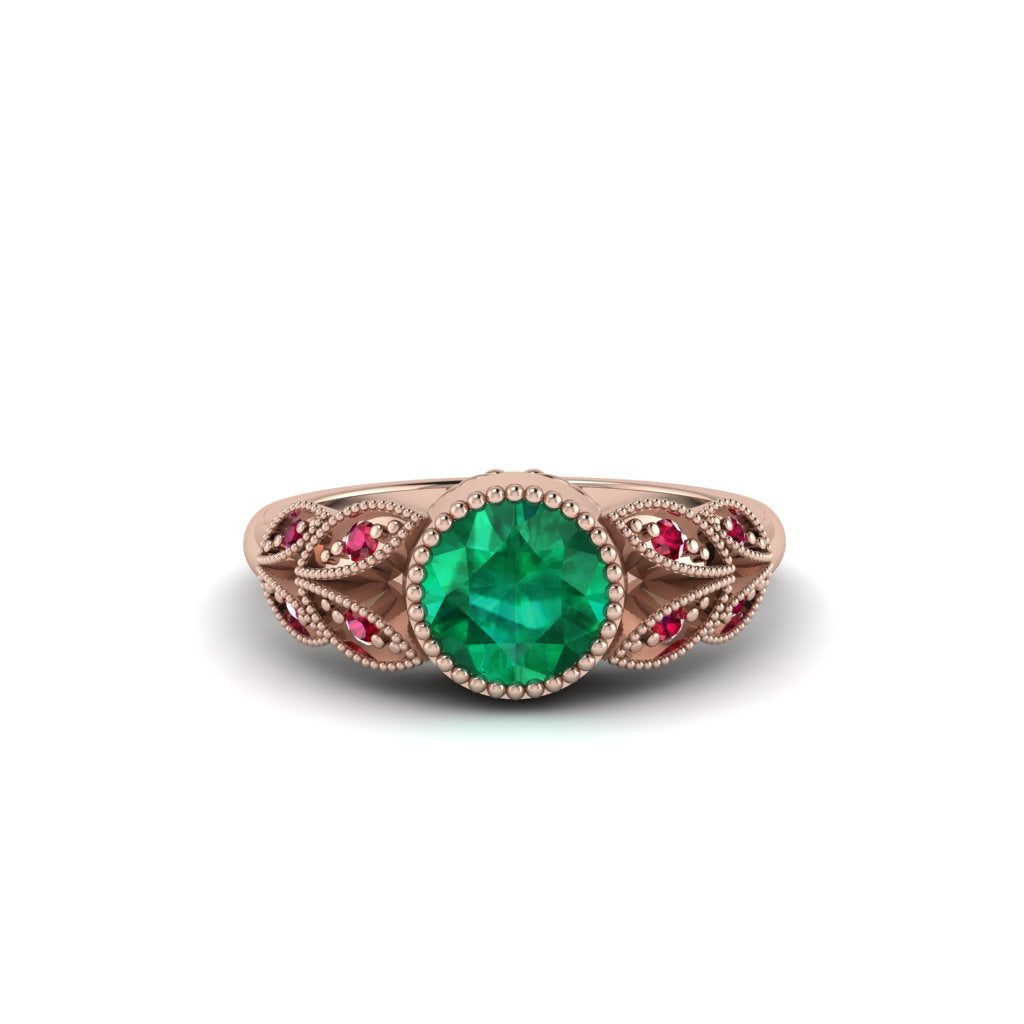 Art Deco Emerald Leaves Engagement Rings - Thalia No. 50
