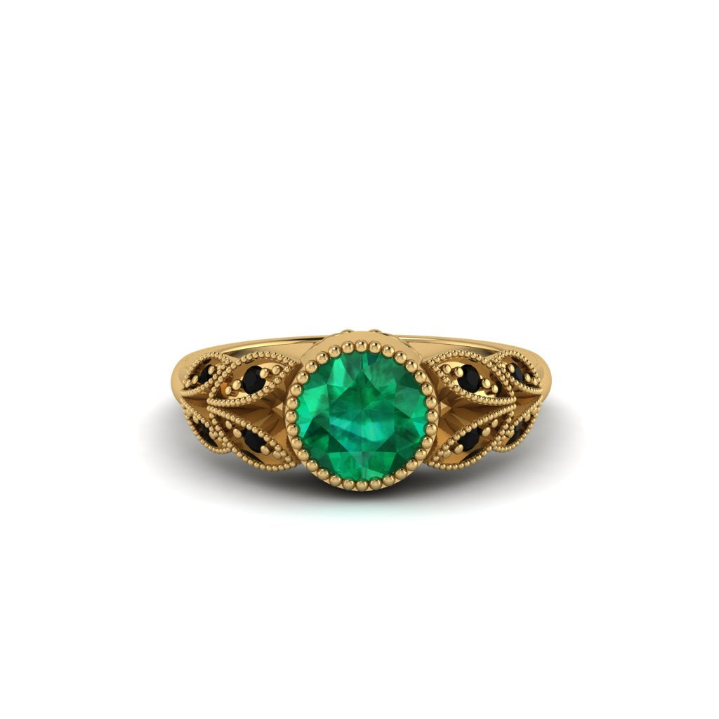 Art Deco Emerald Leaves Engagement Rings - Thalia No. 34