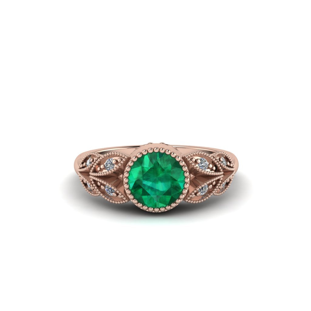 Art Deco Emerald Leaves Engagement Rings - Thalia No. 5