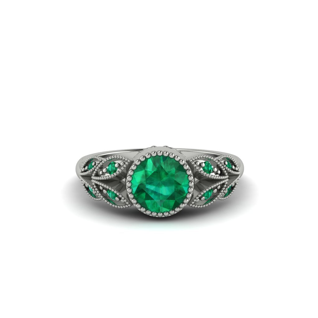 Art Deco Emerald Leaves Engagement Rings - Thalia No. 21