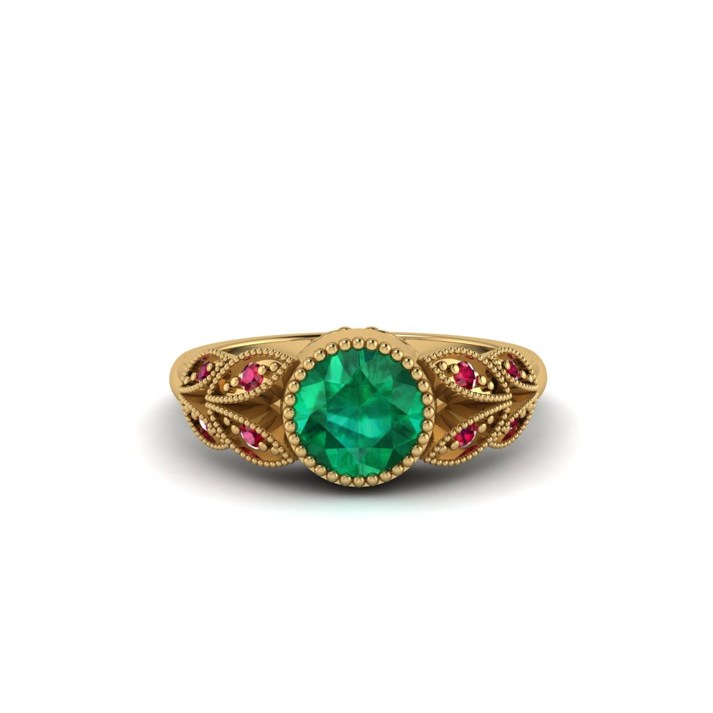 Art Deco Emerald Leaves Engagement Rings - Thalia No. 49