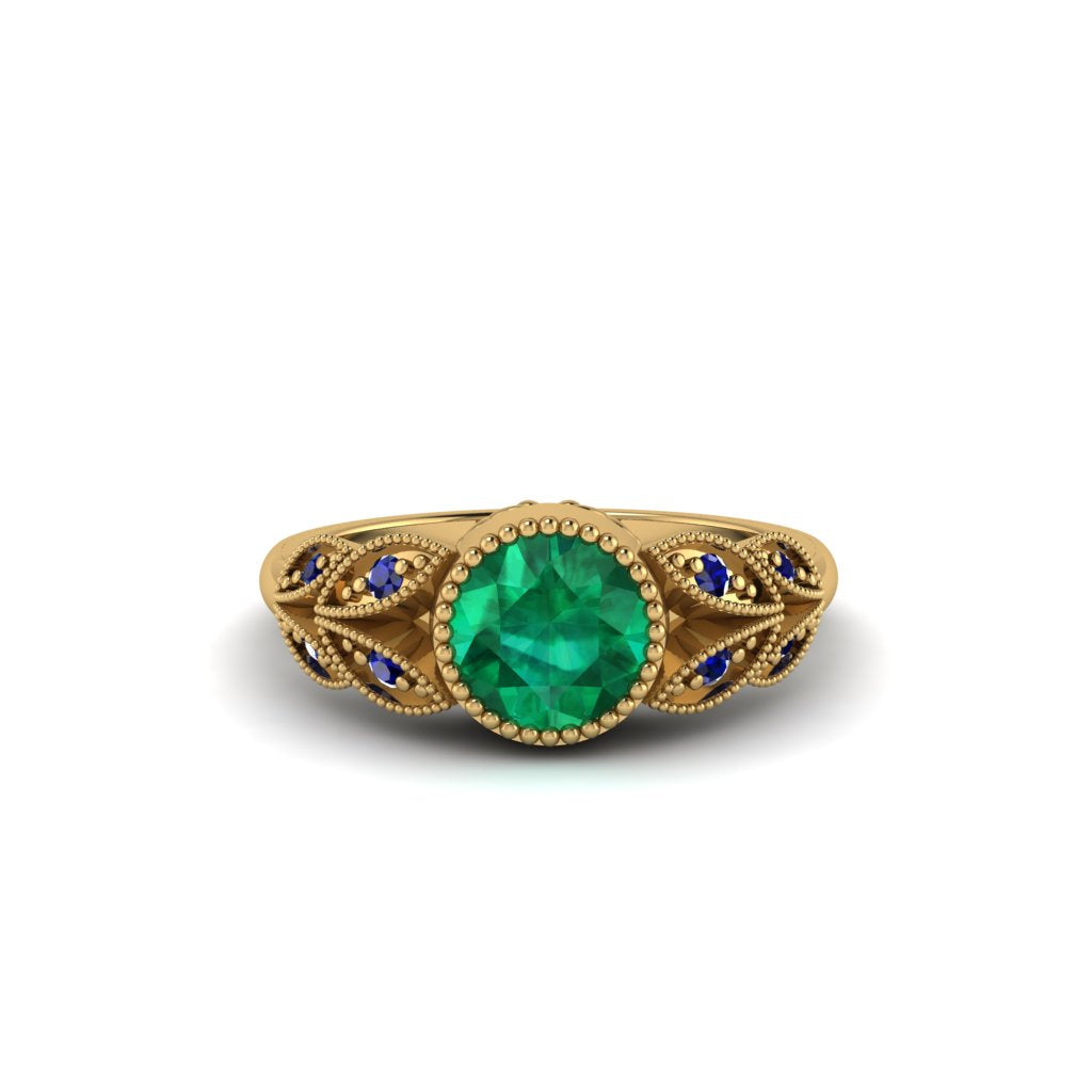 Art Deco Emerald Leaves Engagement Rings - Thalia No. 64