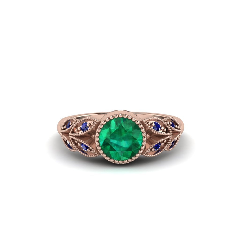 Art Deco Emerald Leaves Engagement Rings - Thalia No. 65