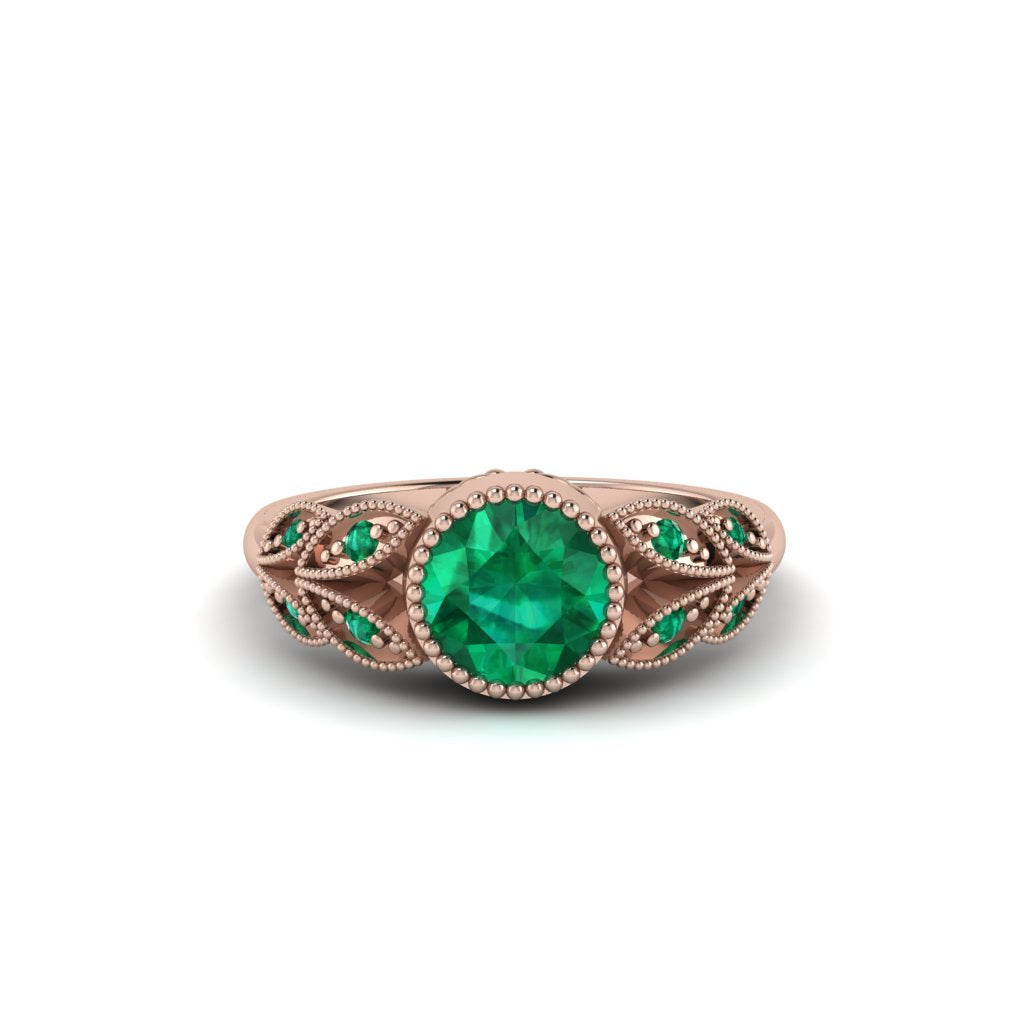 Art Deco Emerald Leaves Engagement Rings - Thalia No. 20