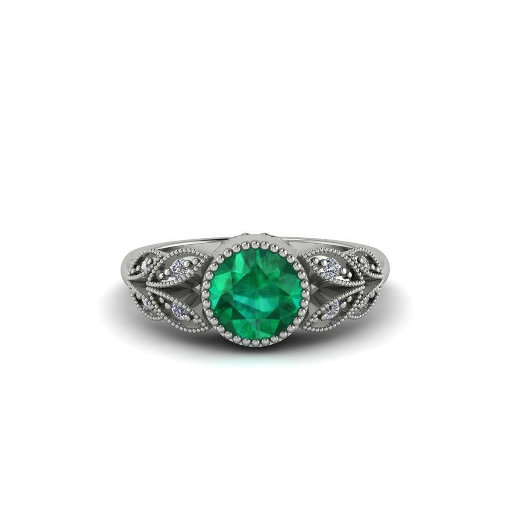 Art Deco Emerald Leaves Engagement Rings - Thalia No. 6