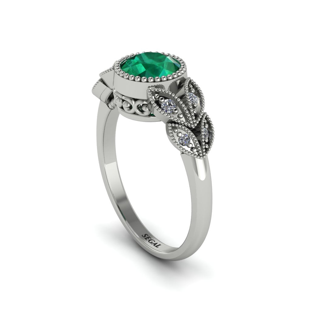 Art Deco Emerald Leaves Engagement Rings - Thalia No. 6