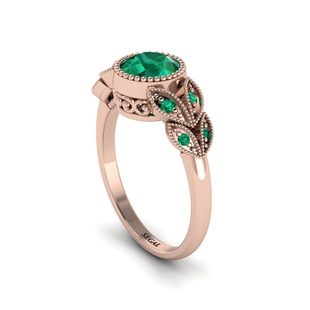 Art Deco Emerald Leaves Engagement Rings - Thalia No. 20