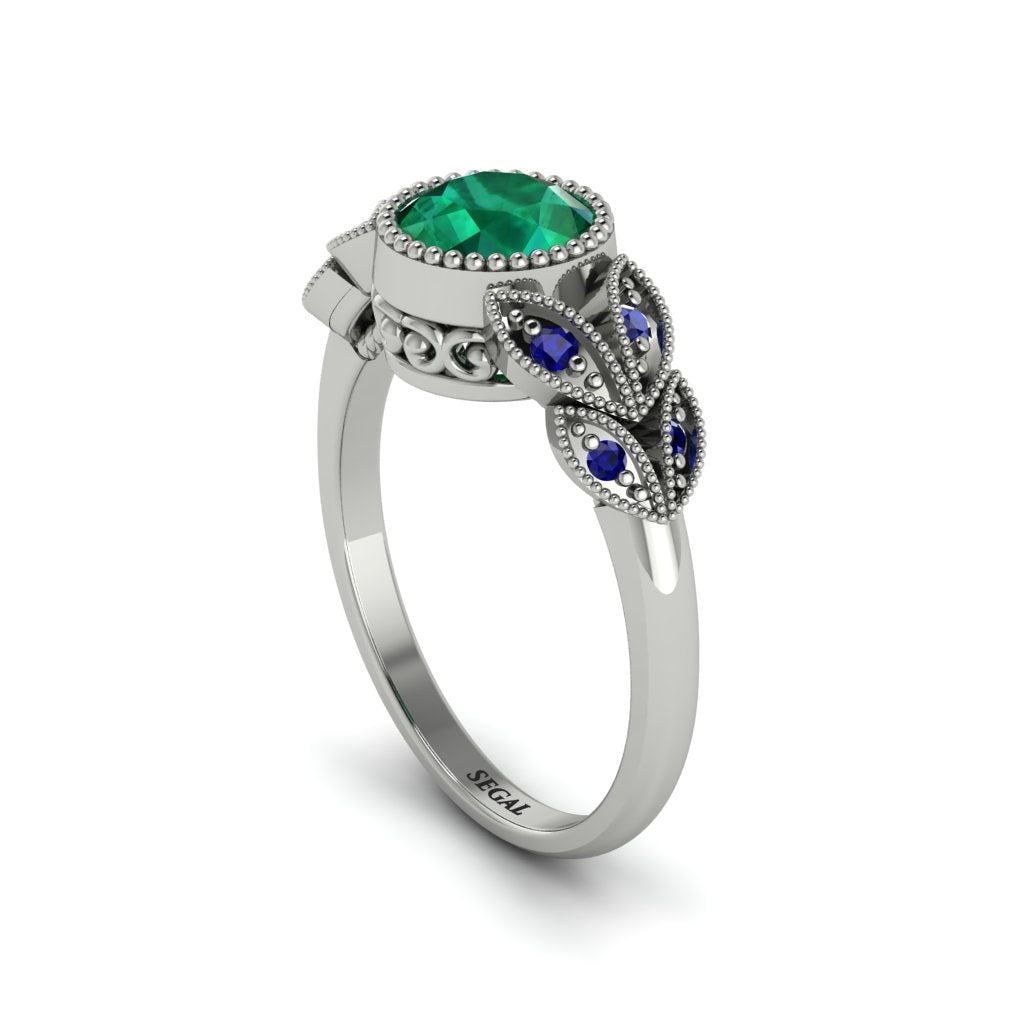 Art Deco Emerald Leaves Engagement Rings - Thalia No. 66