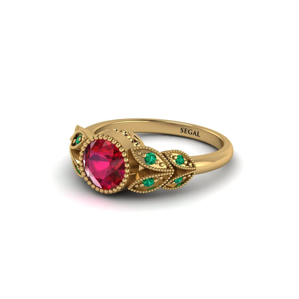 Art Deco Ruby Leaves Engagement Rings - Thalia No. 25