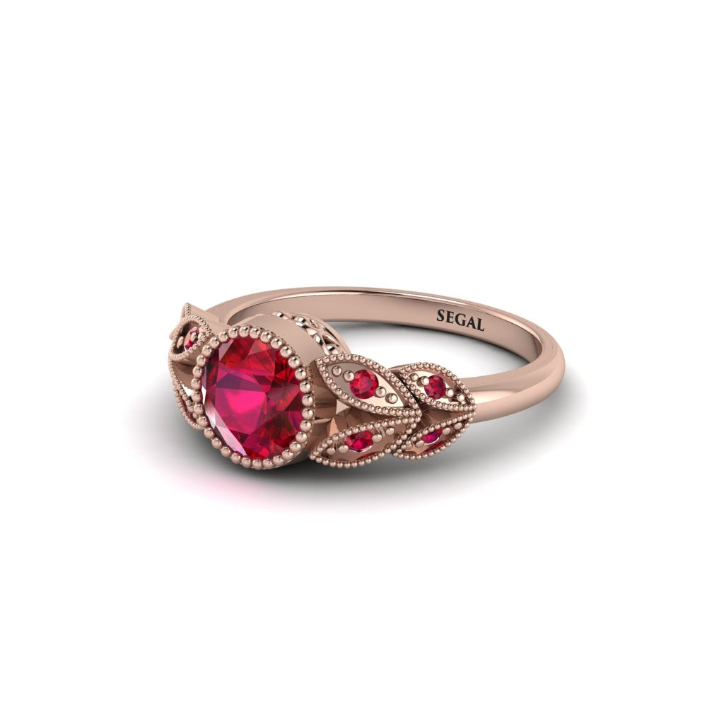Art Deco Ruby Leaves Engagement Rings - Thalia No. 56