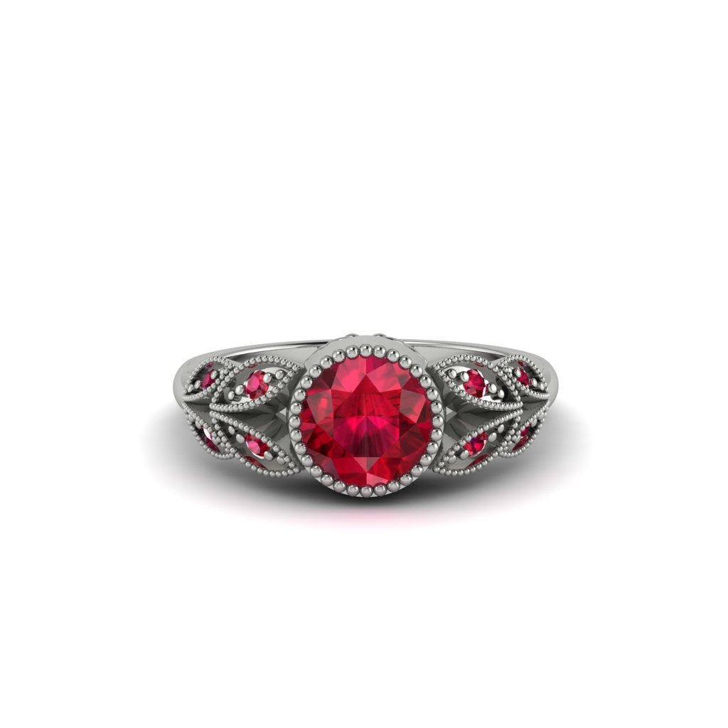 Art Deco Ruby Leaves Engagement Rings - Thalia No. 57