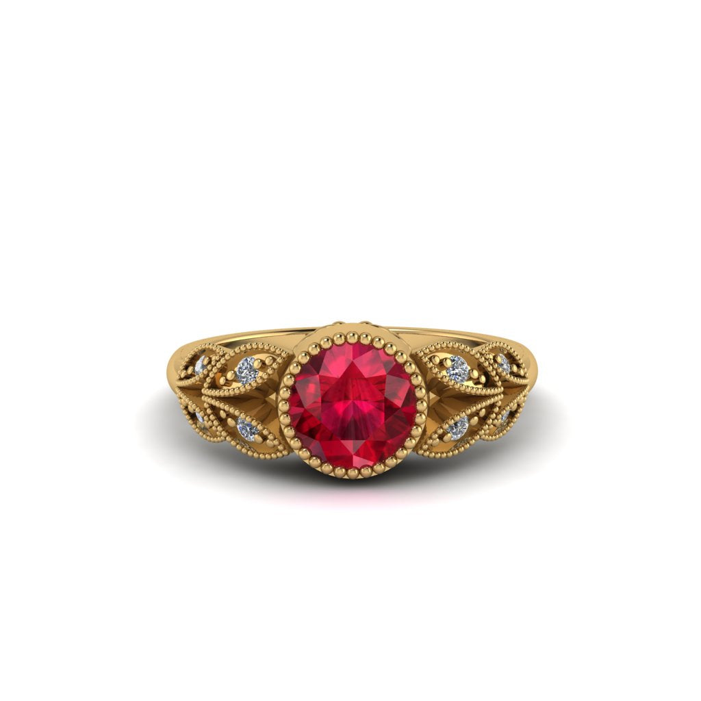 Art Deco Ruby Leaves Engagement Rings - Thalia No. 10