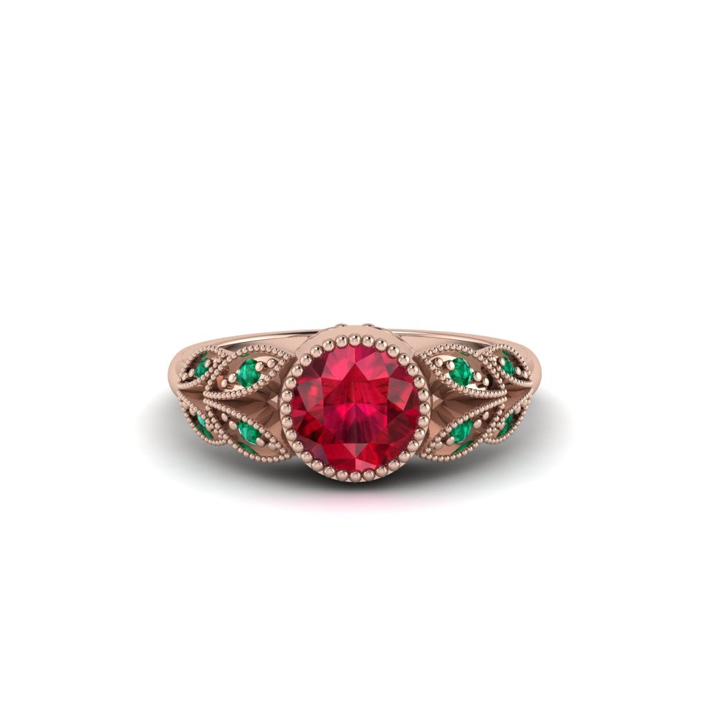 Art Deco Ruby Leaves Engagement Rings - Thalia No. 26
