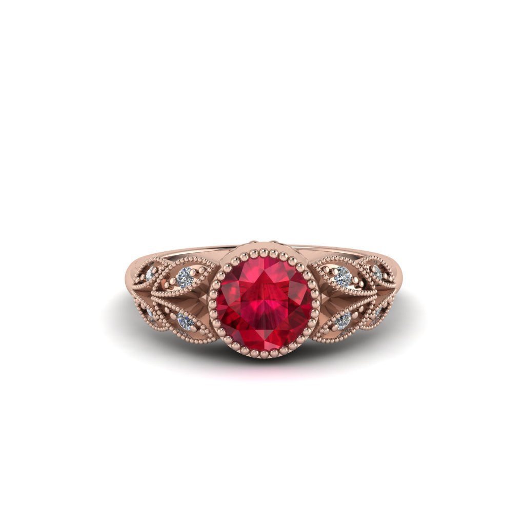 Art Deco Ruby Leaves Engagement Rings - Thalia No. 11