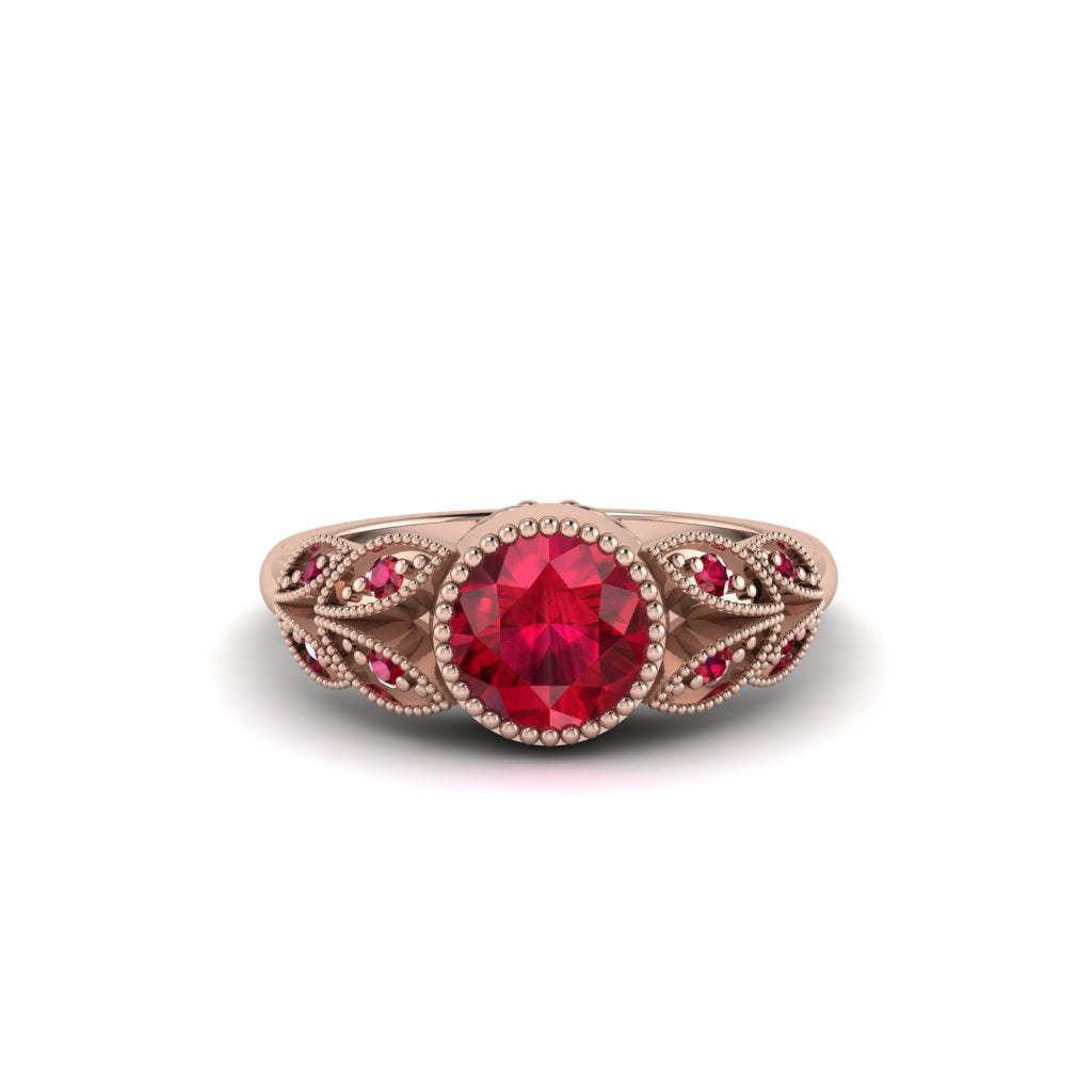Art Deco Ruby Leaves Engagement Rings - Thalia No. 56