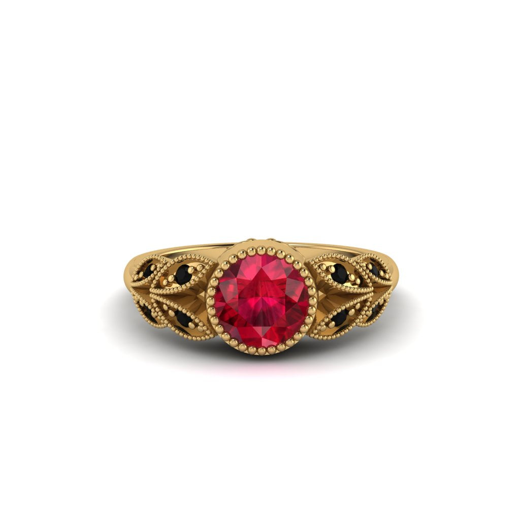 Art Deco Ruby Leaves Engagement Rings - Thalia No. 40
