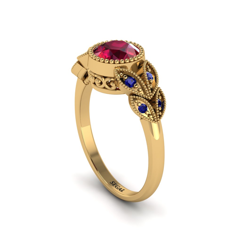 Art Deco Ruby Leaves Engagement Rings - Thalia No. 70