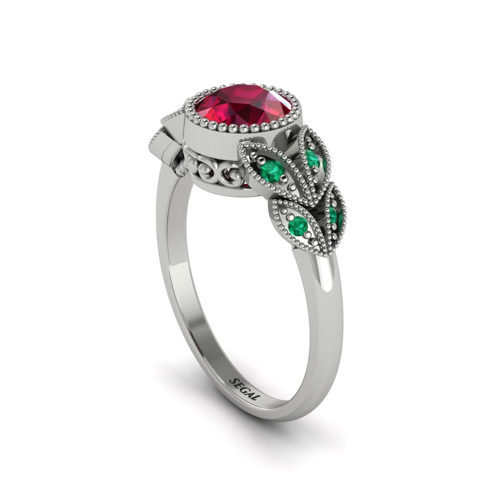Art Deco Ruby Leaves Engagement Rings - Thalia No. 27