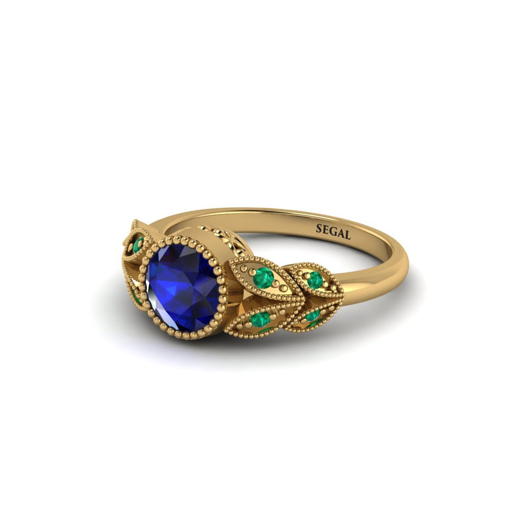 Art Deco Sapphire Leaves Engagement Rings - Thalia No. 28