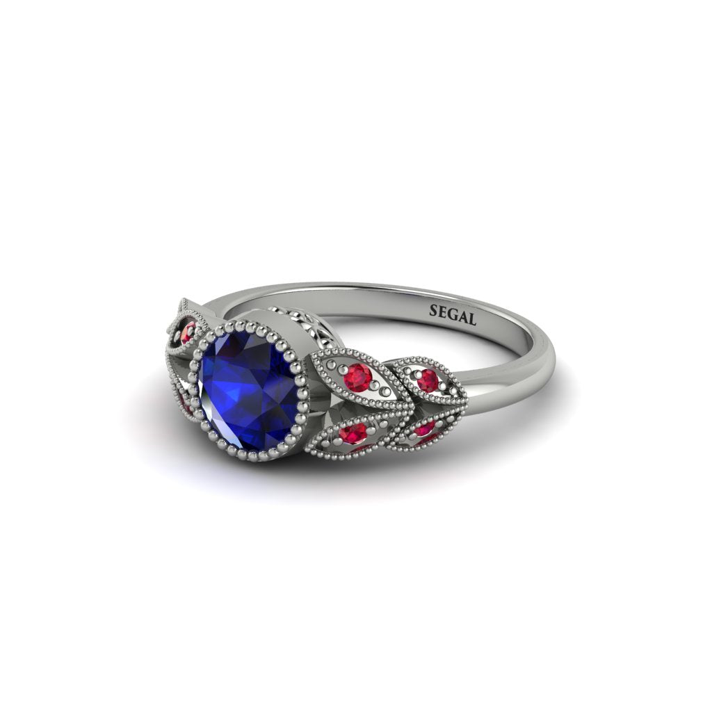 Art Deco Sapphire Leaves Engagement Rings - Thalia No. 60