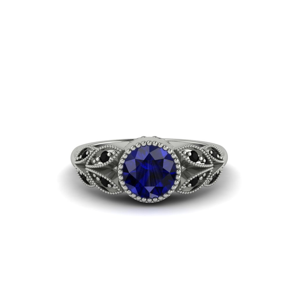 Art Deco Sapphire Leaves Engagement Rings - Thalia No. 45
