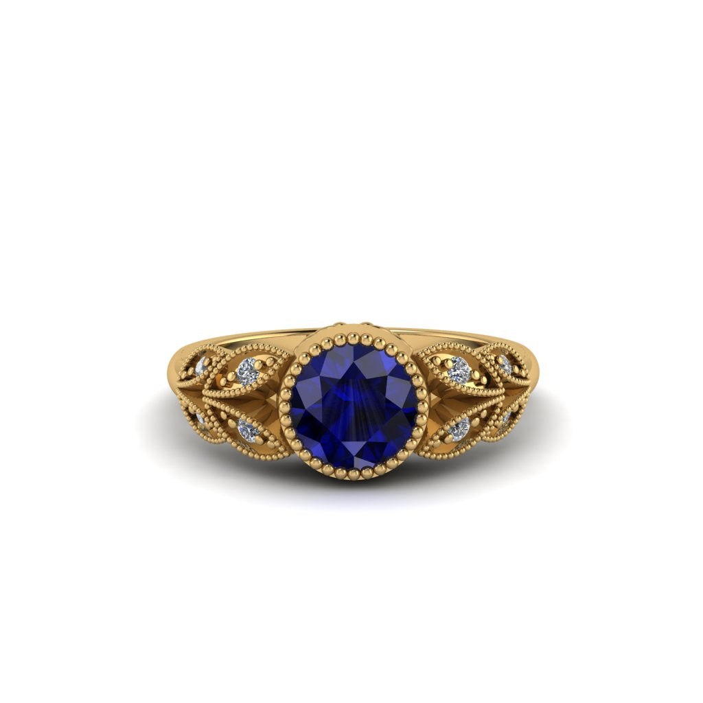 Art Deco Sapphire Leaves Engagement Rings - Thalia No. 13