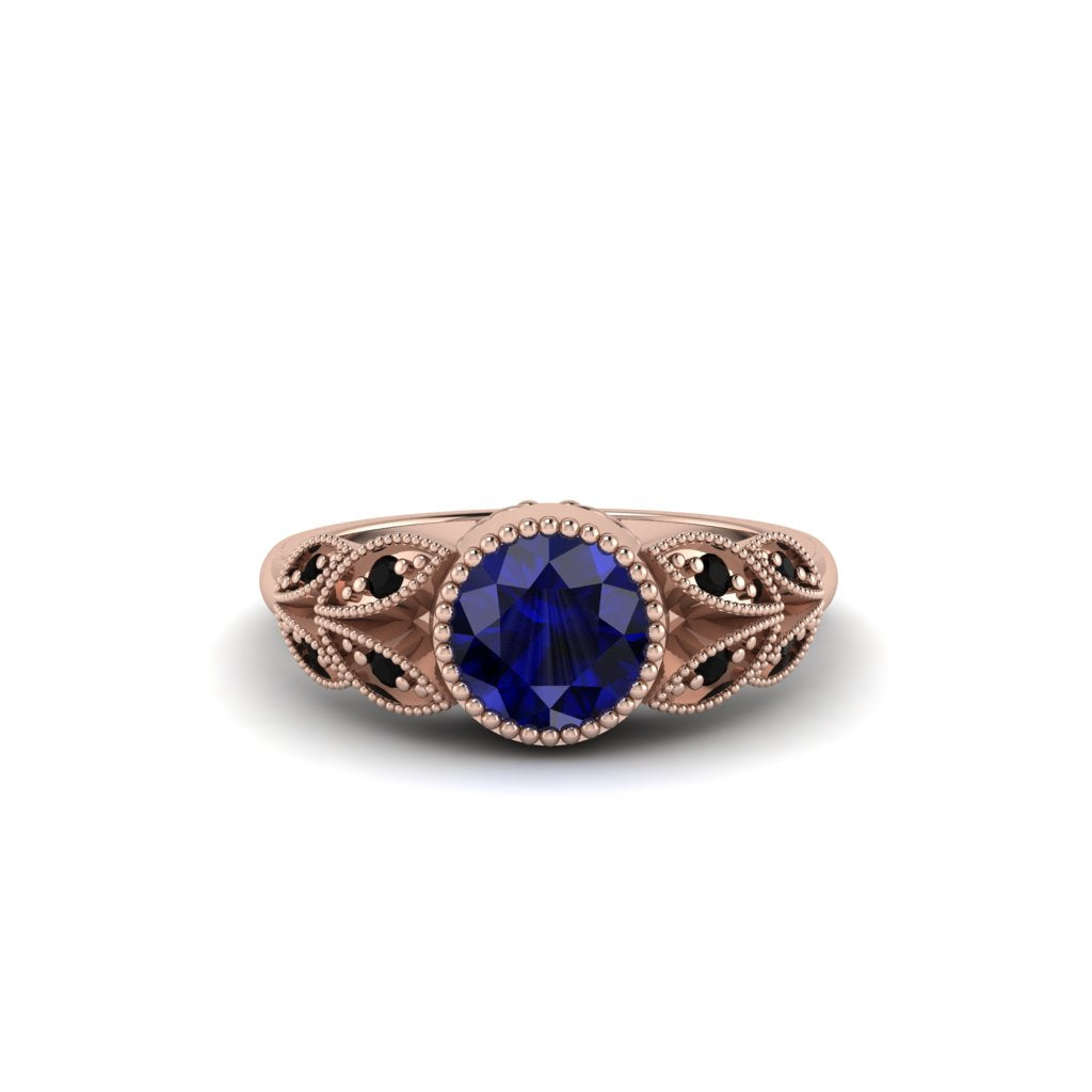 Art Deco Sapphire Leaves Engagement Rings - Thalia No. 44