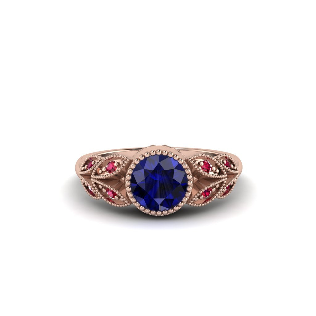 Art Deco Sapphire Leaves Engagement Rings - Thalia No. 59