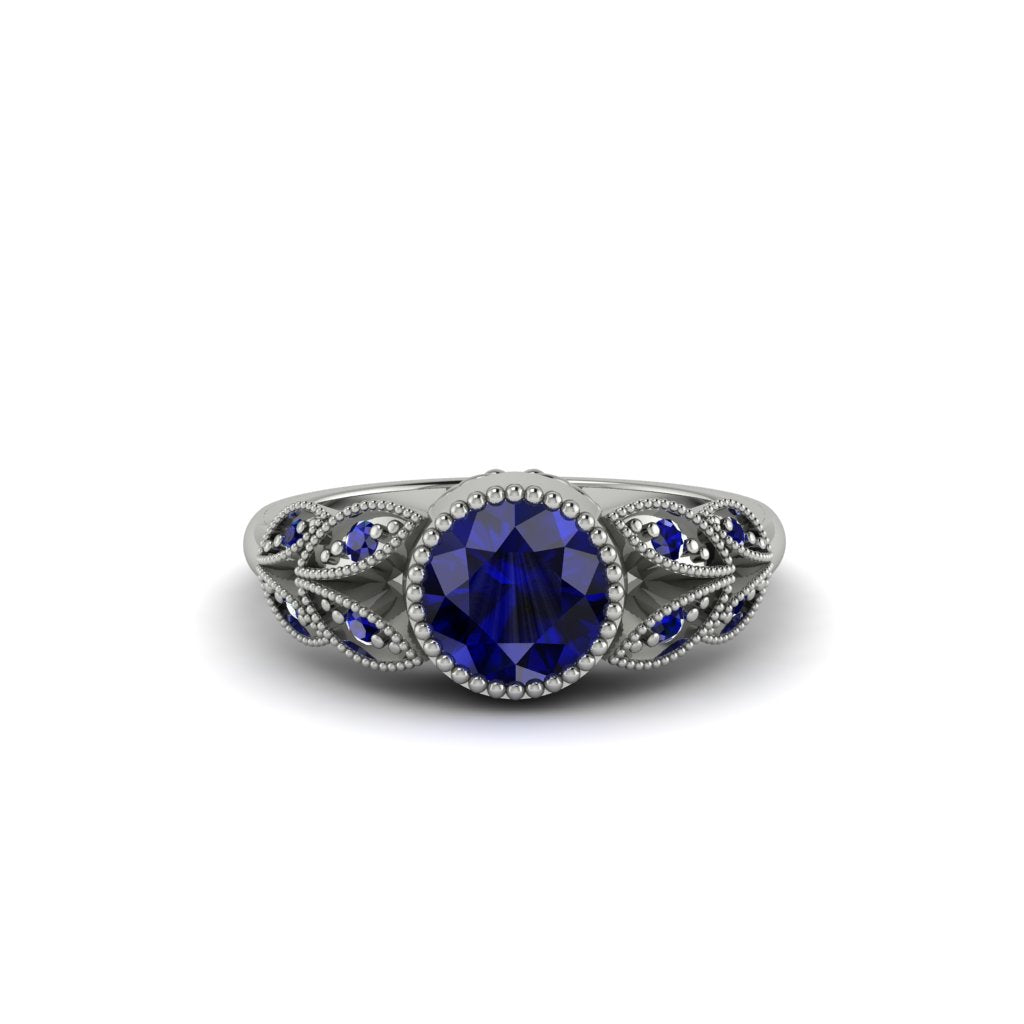 Art Deco Sapphire Leaves Engagement Rings - Thalia No. 75