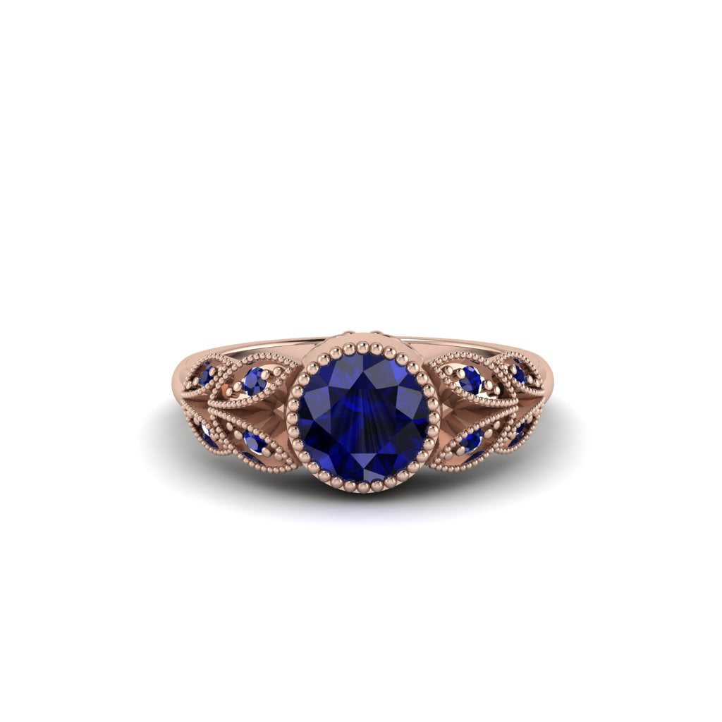 Art Deco Sapphire Leaves Engagement Rings - Thalia No. 74