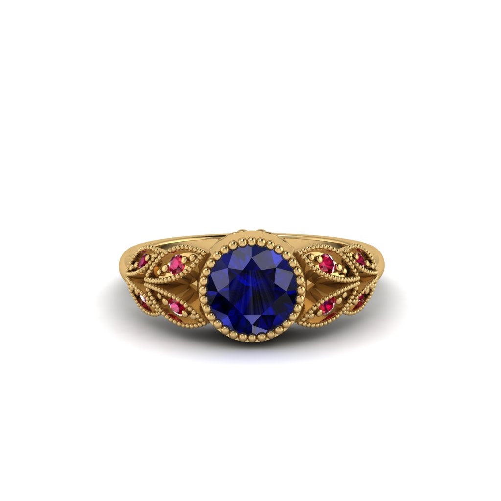 Art Deco Sapphire Leaves Engagement Rings - Thalia No. 58