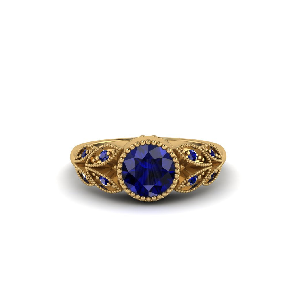 Art Deco Sapphire Leaves Engagement Rings - Thalia No. 73