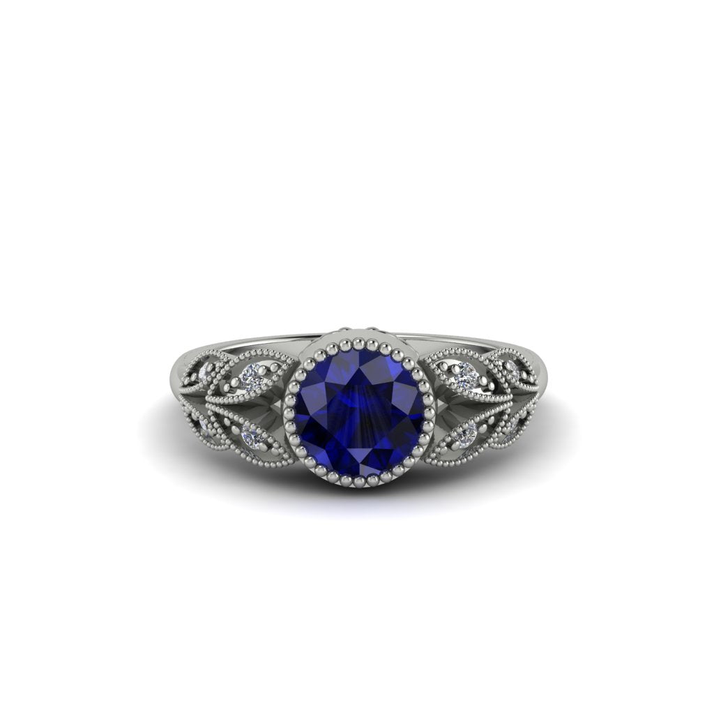Art Deco Sapphire Leaves Engagement Rings - Thalia No. 15