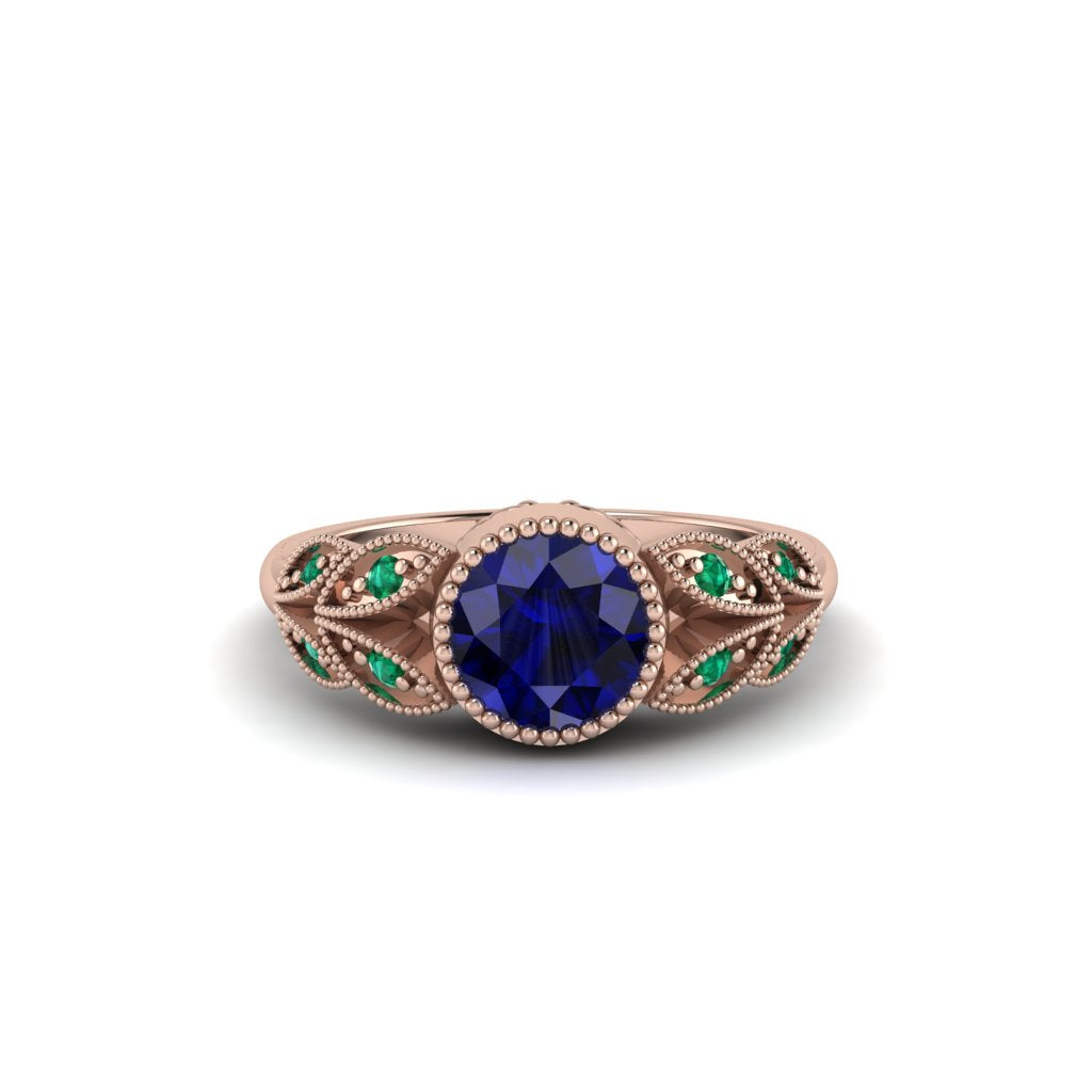 Art Deco Sapphire Leaves Engagement Rings - Thalia No. 29
