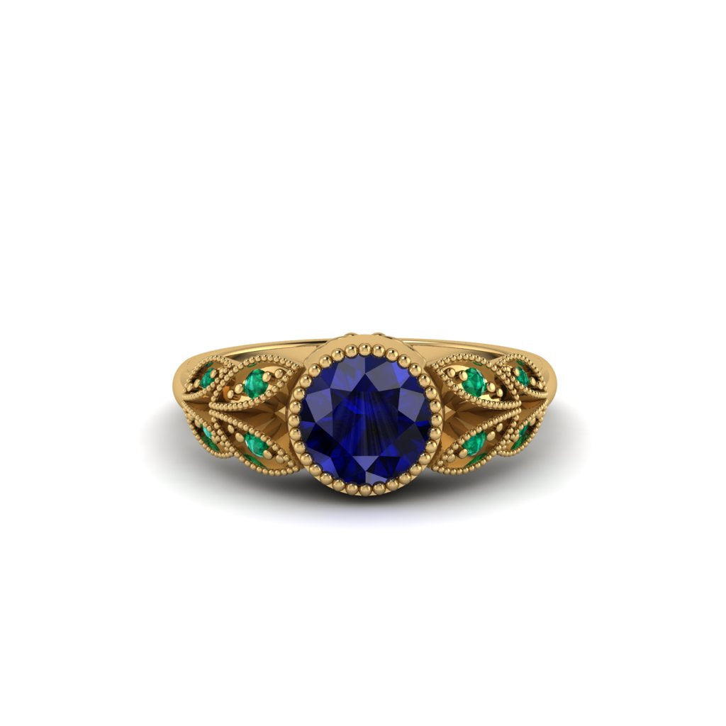 Art Deco Sapphire Leaves Engagement Rings - Thalia No. 28