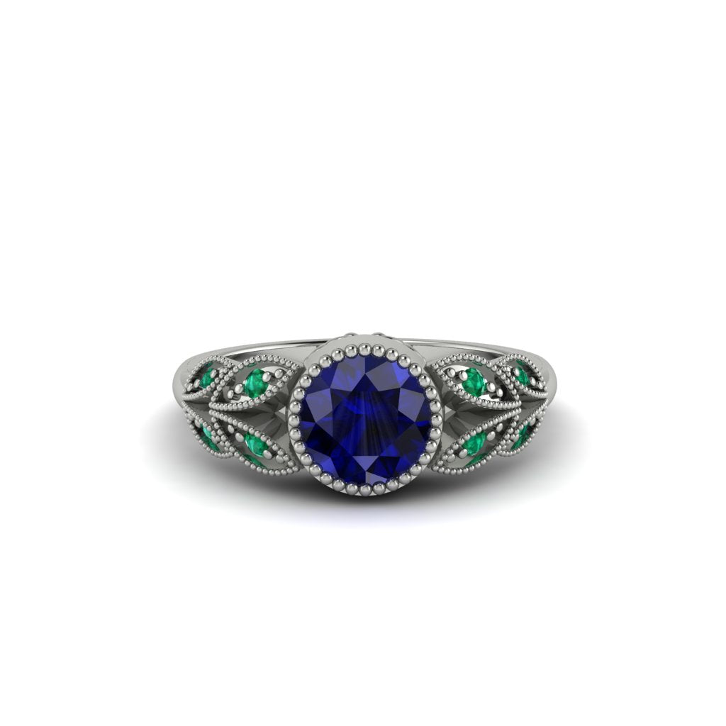 Art Deco Sapphire Leaves Engagement Rings - Thalia No. 30