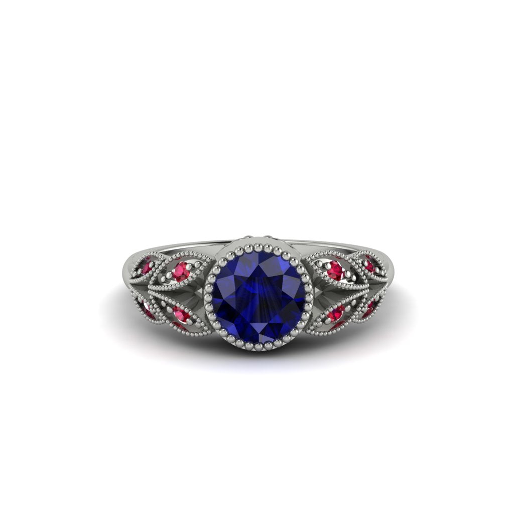 Art Deco Sapphire Leaves Engagement Rings - Thalia No. 60