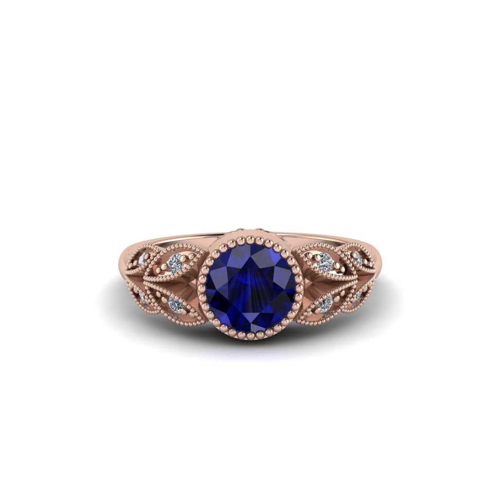Art Deco Sapphire Leaves Engagement Rings - Thalia No. 14