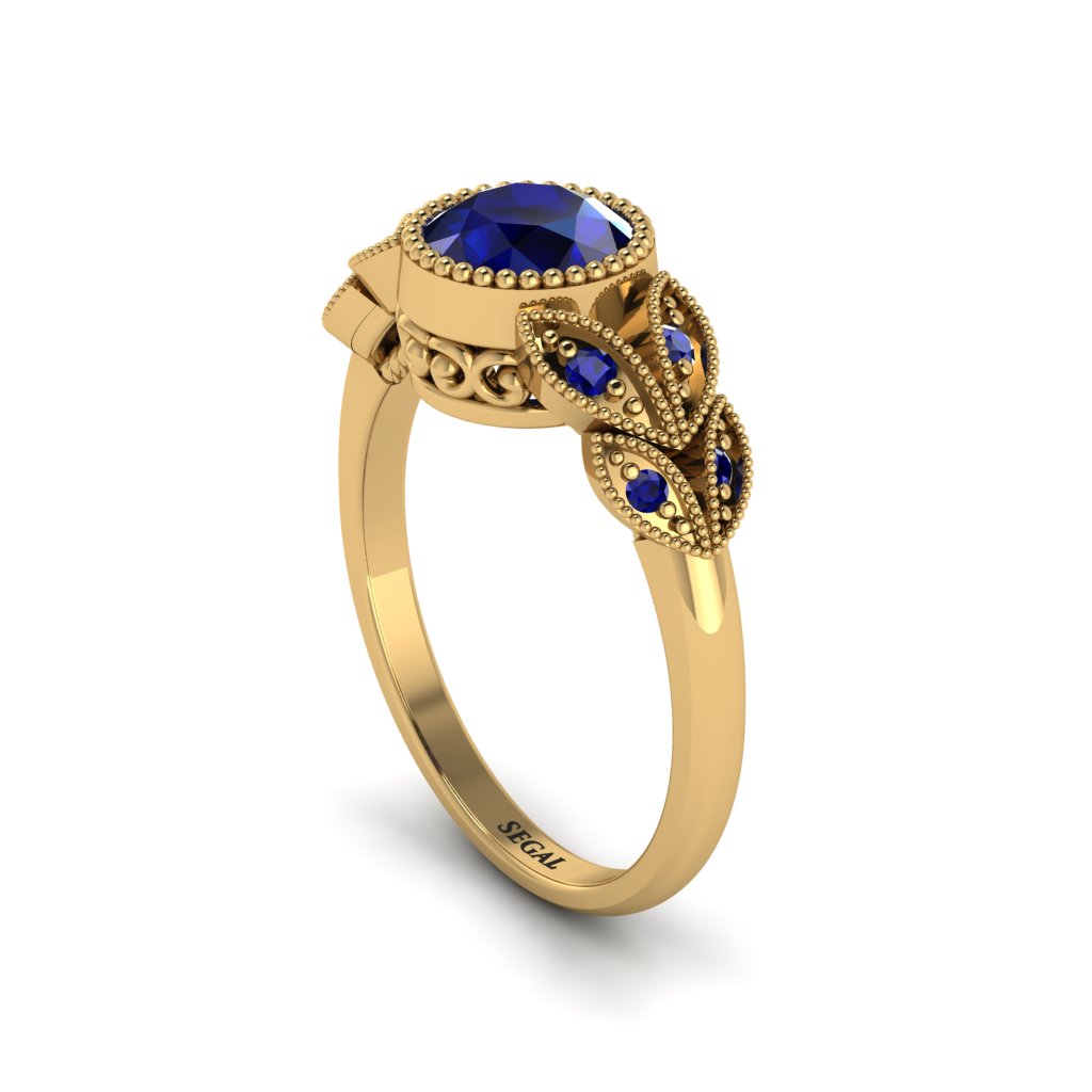 Art Deco Sapphire Leaves Engagement Rings - Thalia No. 73